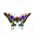 Colorful Garden Metal Butterfly W. Stained Glass Flower Wall Decoration